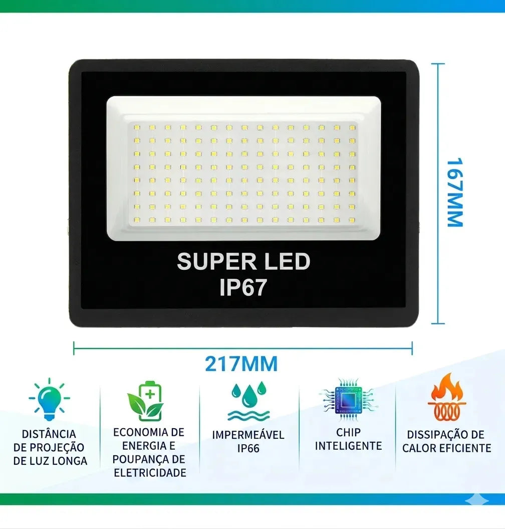 Refletor LED 300W Super LED IP67 – Luz Branca Fria 6500K | Oferta Especial Enquanto Durar o Estoque