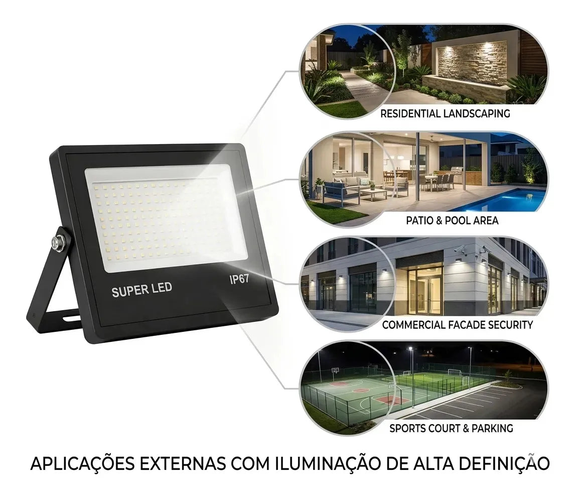 Refletor LED 300W Super LED IP67 – Luz Branca Fria 6500K | Oferta Especial Enquanto Durar o Estoque