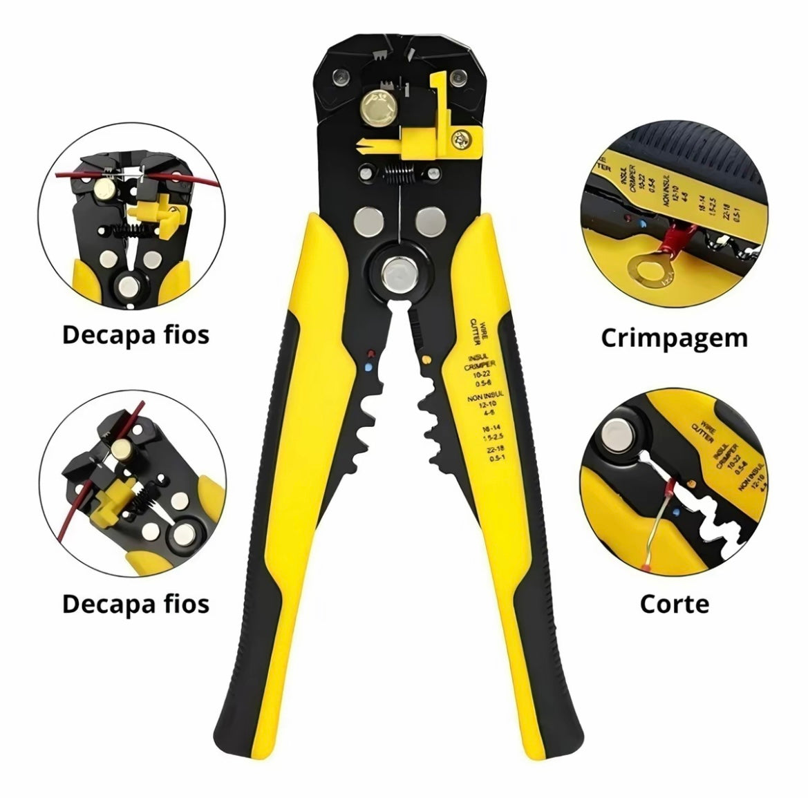 Kit Alicate Decapador e Crimpador de Terminais Profissional + 1200 Terminais Ilhós Tubular