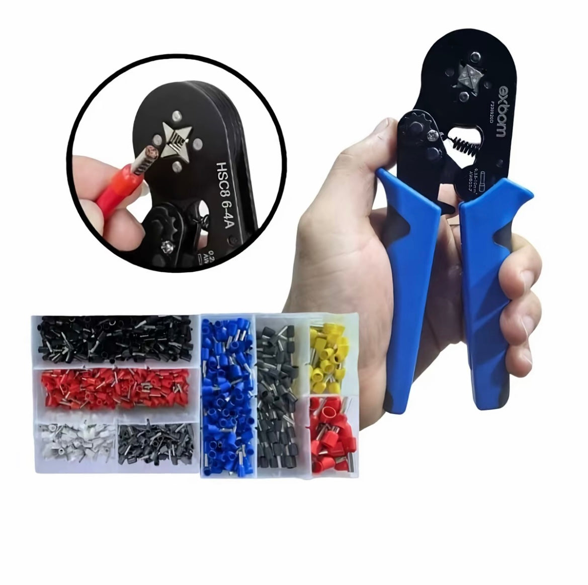 Kit Alicate Decapador e Crimpador de Terminais Profissional + 1200 Terminais Ilhós Tubular