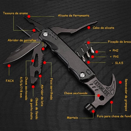 Kit Martelo Multifuncional Portátil 17 em 1 – Ferramenta Completa para Casa, Oficina e Reparos