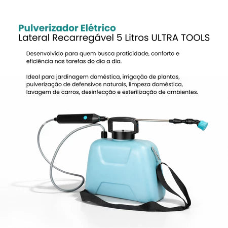 Pulverizador Elétrico 5L - Costal Lateral com Bomba para Jardinagem e Agricultura