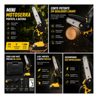 Mini Motosserra Elétrica Sem Fio 6 Polegadas 21v + Brinde Hoje (2 Baterias e Maleta)